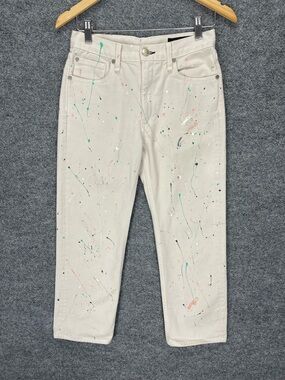 Rag and Bone Jeans Womens 24 White Paint Splatter High Rise Boyfriend Ankle Jean